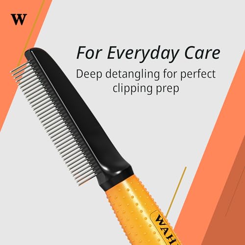 WAHL Grooming Comb for Dogs and Cats, Pet Grooming Tools, Minimal Pulls, Stainless Steel Teeth, Gel Handle, Orange
