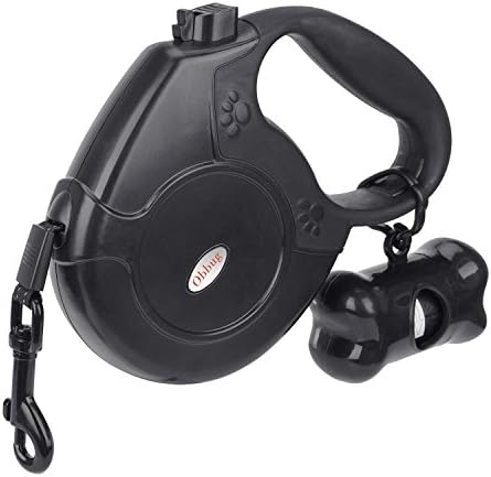 Retractable dog leash,the dog leash is Automatic with 16.4ft Nylon Ribbon Cord for Medium Large Dogs up to 110lbs,One Button Break &amp; Lock,and with dog waste bag. (black)