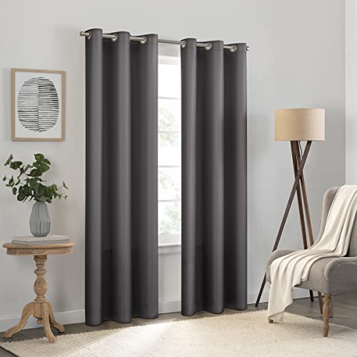 Eclipse Kendall Textured Blackout Grommet Curtain, 42x63, Charcoal