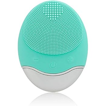 Sonic Facial Cleansing Brush, Soft Silicone Waterproof Face Cleanser Bamboo Charcoal Wireless Charging Travel Size Massager for Skin Exfoliation, Deep Cleansing, Anti Aging - Green