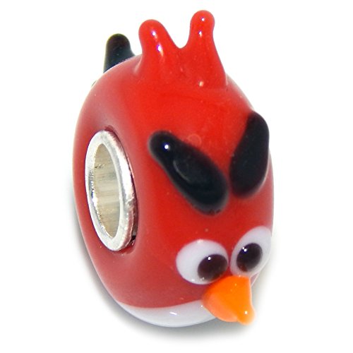 Pro Jewelry 925 Solid Sterling Silver Red Angry Bird Glass Charm Bead