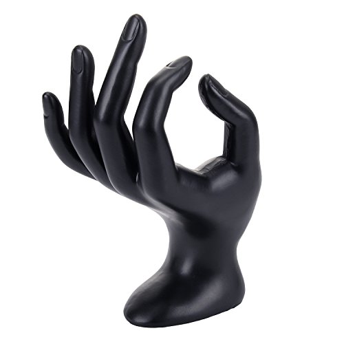 ChezMax Polyresin Hand Form Jewelry Display Holder Bracelet Necklace Ring Stand, Black Polyresin, 7 Inch