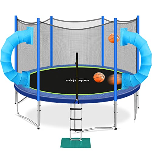 Zupapa NoGap Design 16 15 14 12 10 8FT Trampoline for Kids with Safety Enclosure Net 425LBS
