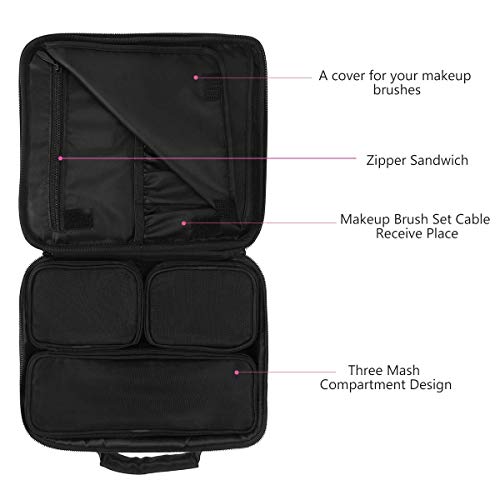 ETEREAUTY Travel Makeup Bag Portable Cosmetic Case Train Bag with 3 Individual Cases Bags Artist Storage Bag, Premium Makeup Organizer Bag for Makeup Brushes Toiletry Jewelry Digital Accessories Black
