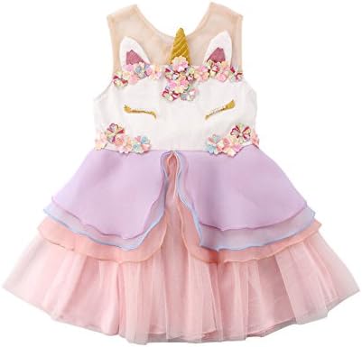 Toddler Newborn Baby Girls Sweet Unicorn Sleeveless Dress Lace Tulle Princess Dress for Birthday Wedding(0-6T)