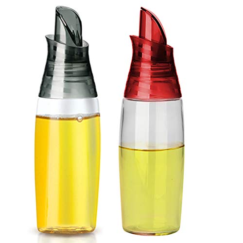 Gmisun 2 Pack Olive Oil Dispenser Bottle with Automatic Flip Lid Dripless Glass Oil Bottle for Kitchen Oil and Vinegar Cruet 12 Ounce Grey Red and Grey