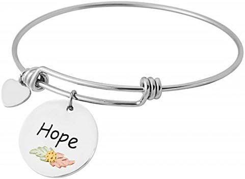 Sterling Silver 'Hope' Heart Charm Bracelet, 12k Green and Rose Black Hills Gold 8 Inches