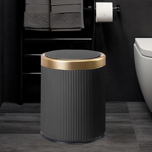 ORCHID M® 10L Trash Can,Plastic Garbage Can with Push Button,Kitchen Trash Can with Lid, Large Capacity Waste Basket for Kitchen, Home, Living Room, Toilet, Office (Black)