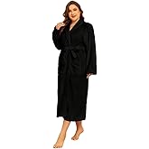 RONGTAI Fleece Womens Bathrobe, Long Plush Robes for Women, Two Side Pockets and Belts, Warm and Cozy (Black, S), Small