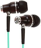 Symphonized NRG Premium Genuine Wood In-ear Noise-isolating Earbuds Headphones, Earphones with Microphone and Nylon Cable (Turquoise Blue).