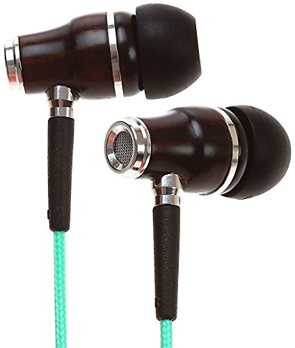 Symphonized NRG Premium Genuine Wood In-ear Noise-isolating Earbuds Headphones, Earphones with Microphone and Nylon Cable (Turquoise Blue).