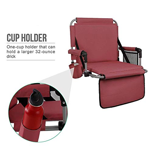 CAMPING WORLD Portable Folding Stadium Seat Cushion Chairs 2 Pack for Bleachers with Back, Arm (RED)