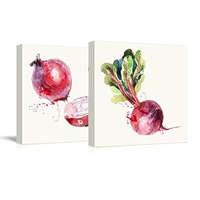 2 Panel Square Onion and Beet Watercolor Fruits...
