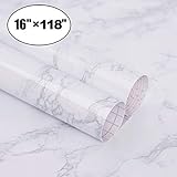 16" x 118"Marble Paper Granite Gray/White Waterproof Self Adhesive Removable Gloss Vinyl Film Decorative Self Adhesive Paper for Countertops Furniture Renovated Wallpaper Shelf Paper Marble Effect