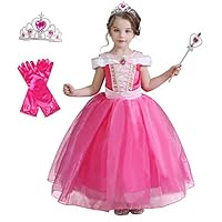 HNXDYY Aurora Costume Princess Girls Fancy Carnival Party Dress Size(140) 7-8 Years Rose