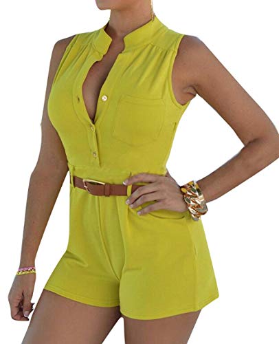 Francis4 Womens Sleeveless Shorts Belted Skinny One Piece Jumpsuit Rompers
