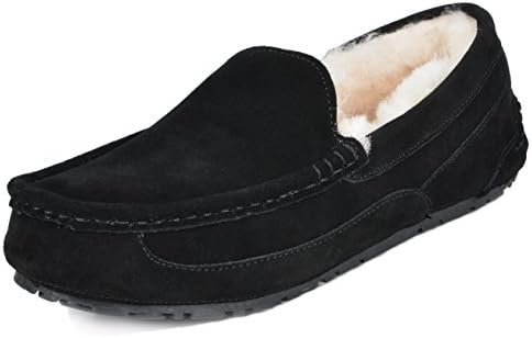 DREAM PAIRSMen's House Slippers Moccasin Indoor Outdoor Fuzzy Furry Loafers Suede Leather Warm Comfortable Shoes