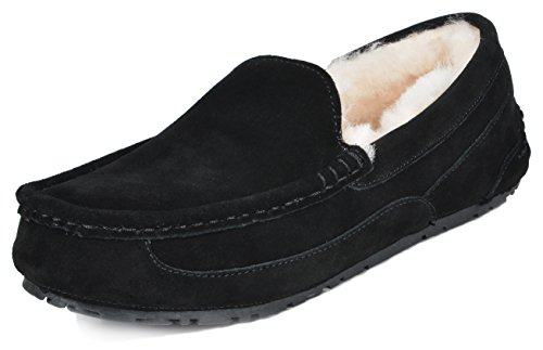 DREAM PAIRSMen's House Slippers Moccasin Indoor Outdoor Fuzzy Furry Loafers Suede Leather Warm Comfortable Shoes