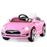 Costzon Kids Ride On Car, 6V Battery Powered Electric Vehicle with 2.4 GHZ Remote Control, Safety Belt, Led Headlights, Horn, Music, Volume Control (Pink)