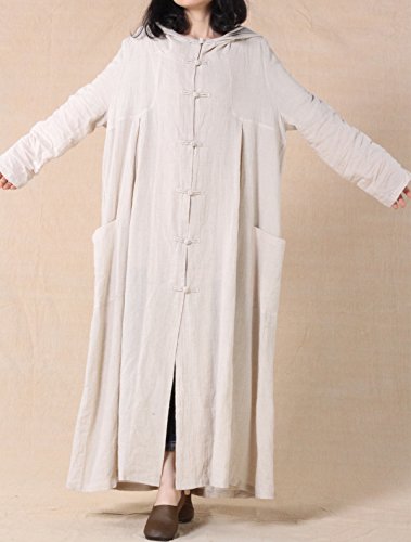 Mordenmiss Women's Long Sleeve Hooded Frog Button Coat with Two Pockets Style 1 L Apricot - Thumbnail 5