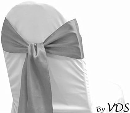 VDS Set of 40 Elegant Satin Wedding Chair Sashes Bows for Wedding Party Banquet Decor - Ribbon Tie Back Sash Bow – Light Silver Gray
