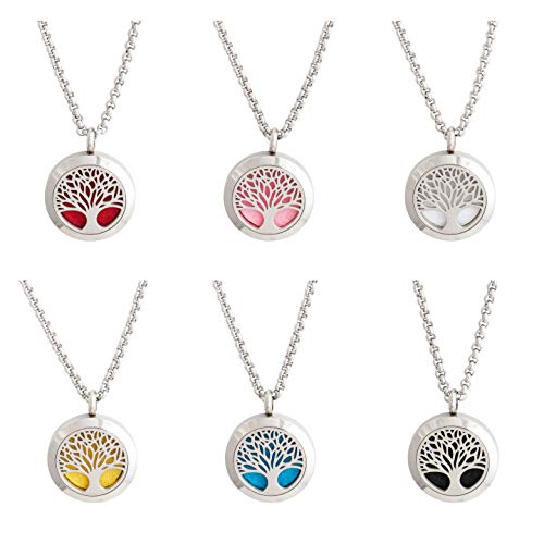 Wild Essentials Tree of Life Essential Oil Diffuser Necklace Gift Set - Includes Aromatherapy Pendant, 24" Stainless Steel Chain, Refill Pads and 1 Bottle of Inner Calm 100% Essential Oil