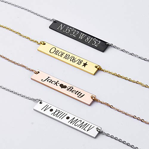 Caramel Sweet Life Personalized Stainless Steel Horizontal Bar Necklace Pendant 5 Colors with Chain (Black) - Thumbnail 5