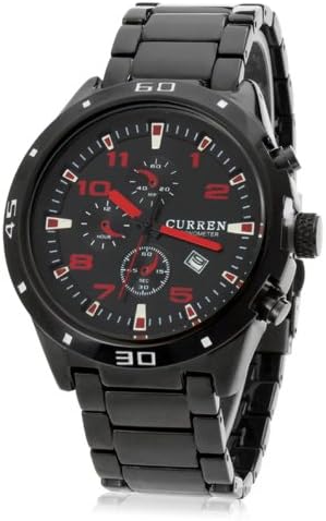 Men‘s Round Dial Alloy Band Quartz Analog Wrist Watch Army Miltary Watch Cool Watch Unique Watch Fashion Wrist Watch (Red)