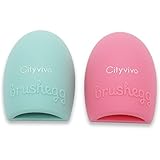 Cityvivo 2 Pieces Cosmetic Makeup Brush Finger Glove Silicone Scrubber Board Hand Cleaning Tools(Pink + Green). Lifetime Guarantee.