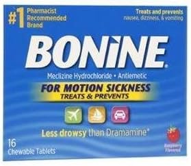 Bonine Chewable Tablets for Motion Sickness, Raspberry 16 ea - Buy Packs and Save (Pack of 3)