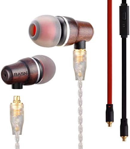 BASN Earbud Earphones with Microphone Silver Cable High Definition in-ear Headphones Tangle Free Noise Isolating HEAVY DEEP BASS