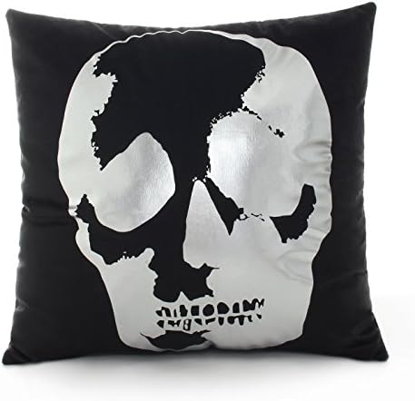 Kingla Home Sliver Skull Printed With Black Background Personalized Bronzing Throw Pillow Cushion Covers, 18" x 18"