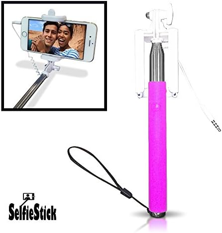 #1 Pro Easy Plug 'n Play Selfie Stick - Takes Selfies In Seconds - Designed For All iPhone Models iOS 5.0+ / Android 4.0+ Cellphones & Samsung Galaxy / Note Range Plus 'Snapchat' & 'Camera 360' Apps (Magenta)