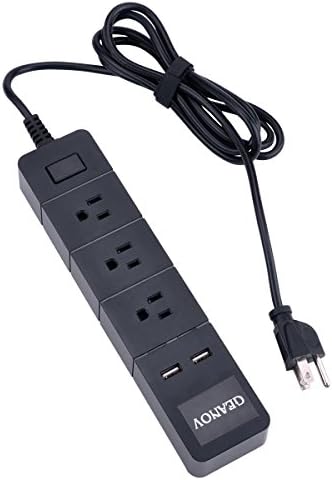 GEANOV Power Strip with 2 USB Ports and 3 Outlets Power Cord for Smartphone, Laptop, Tablet, Lamp and More(3-Outlet & 2 USB Ports, black)
