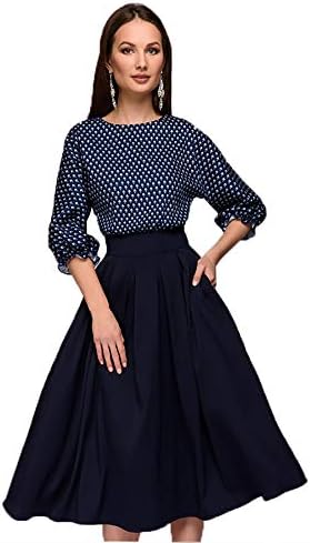 Quellfluss Women's Sleeveless Vintage Swing Casual Party Dress Floral Maxi Cocktail Evening Dress with Belt