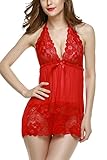 Avidlove Women Lingerie Lace Bodysuit Mesh Babydoll Halter Outfits