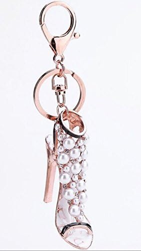 Rose Gold Sole Creative Gift Lovely Crystal Diamond High Heels Car Key Bag Pendant Key Chain Ring Jewelry (white)