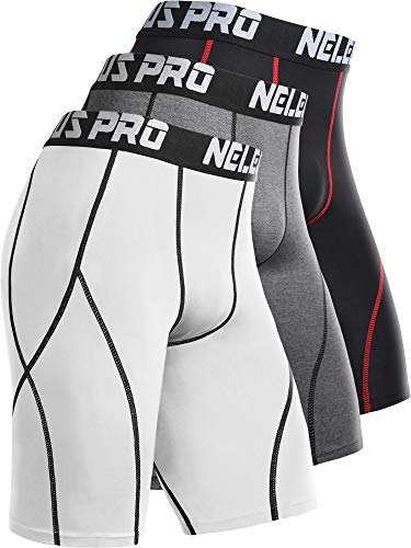 Neleus Men's 3 Pack Sport Running Compression Shorts,6012,Grey,Black (Red Stripe),White,S,EU M