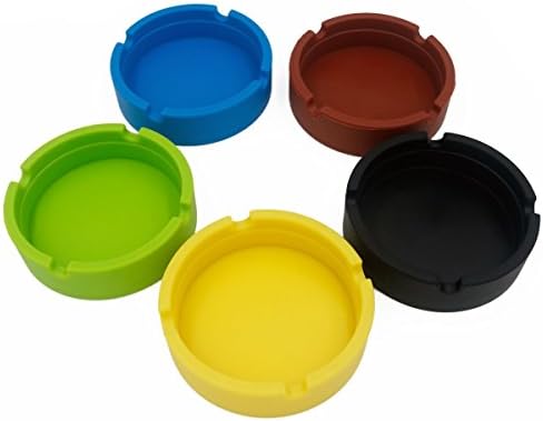 AUTRA Pack of 5 Assorted Color Heat Resistant FDA Silicone Cigra Ashtray for Home/Office/Automotive/Travel