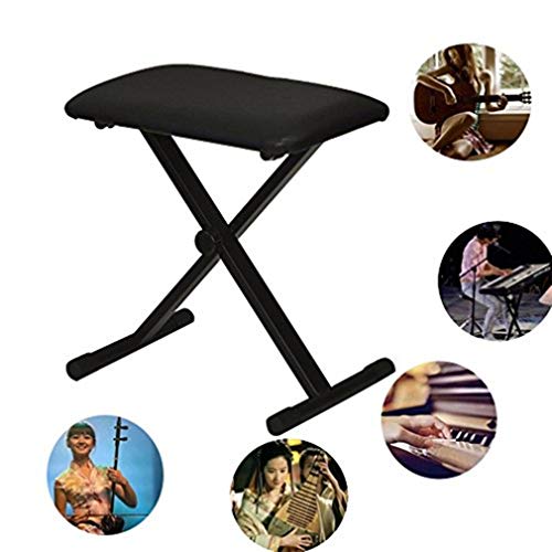 Black Adjustable Piano Keyboard Bench Leather Padded Seat Folding Stool Chair
