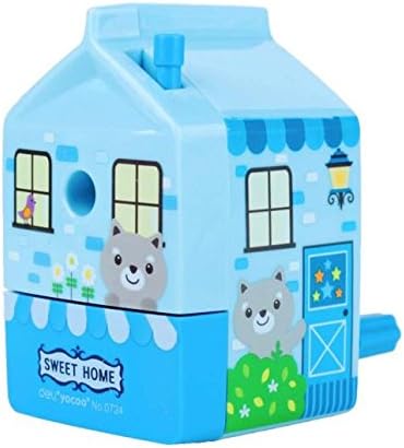 InnoDesktop Super Cute Cartoon Manual Rotary Pencil Sharpener, Best Pencil Sharpener for Kids and School, Little Cozy House Design (BLUE)