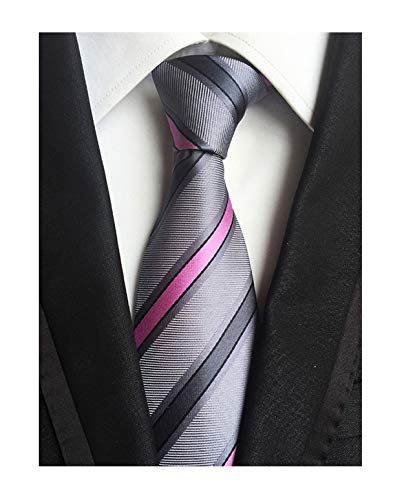 Mens Fashion Style Grey Pink Stripe Silk Tie Necktie Pretty Birthday Gift Online