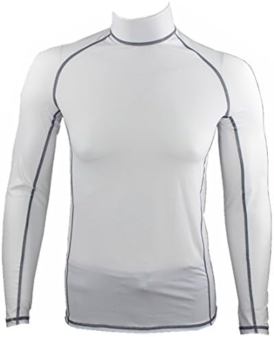 AUWAYDT Men's Long Sleeve Nylon Spandex UV 50+ Sun Protective Rash Guard,White,Medium