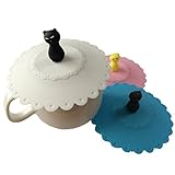 Yunko 3 Pcs Anti-dust Silicone Glass Cup Cover Coffee Mug Suction Seal Lid Cap (Cat)