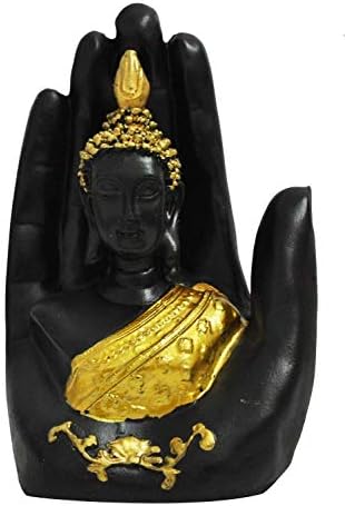 Decent Handicrafts Golden Palm Buddha Polyresin Showpiece (12.5x7.5x17.5 cm, Black)