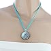 Hand Blown Venetian Murano Glass White Blue Striped Round Pendant Women Necklace, 18-20''