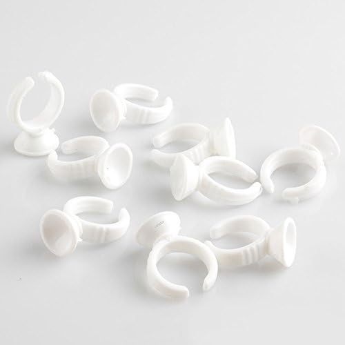 COSEMY 200Pcs Small no Slot Disposable Plastic Eyelash Extension Glue Ring Adhesive Holders Eye Lashes Pallet Glue Holder Tattoo Pigment Makeup Tool