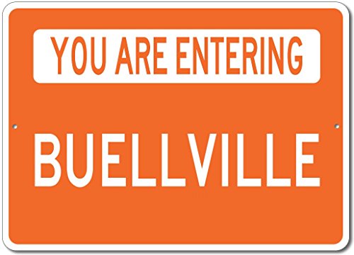 You are Entering BuellVille - Novelty Buell Family Name Lastname Aluminum Sign - Orange - 10"x14"