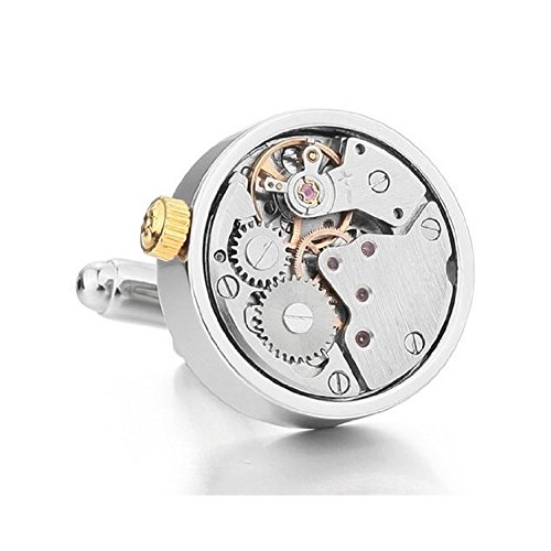 Real Working Watch Movements Cufflinks Steampunk Gear Cuff-links with Velvet Gift Box