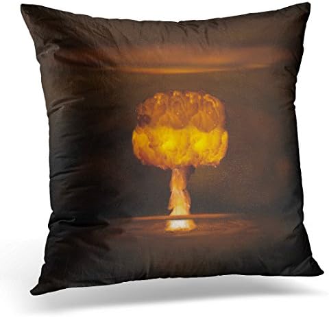 TOMKEYS Throw Pillow Cover Yellow Abstract Atomic Bomb Realistic Explosion Orange Color with Smoke on Black Ball Big Decorative Pillow Case Home Decor Square 18x18 Inches Pillowcase